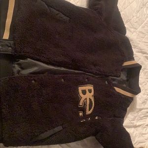 Bespoke Sherpa Bomber Jacket. Black & Gold Medium